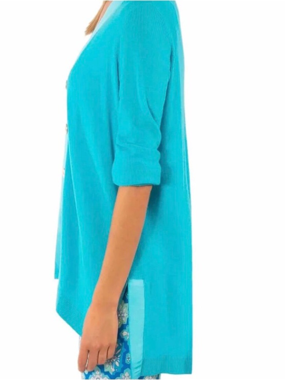 Gretchen Scott Designs Grosgrain Heaven Hi-Lo Turqoise Cardigan, SzXS, NWT - Picture 2 of 8